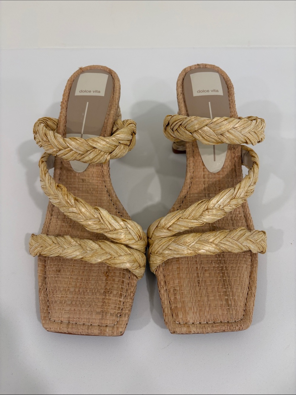 Dolce Vita Braided Straw Slide Sandals in Natural Tan